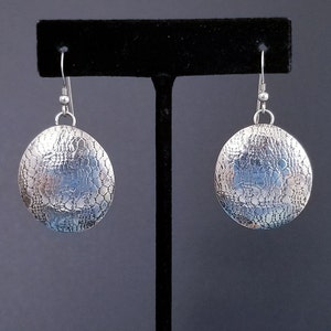Vintage Sterling Silver Brutalist Textured Circle Earrings, 1 7/8&quot; 6g