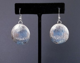 Vintage Sterling Silver Brutalist Textured Circle Earrings, 1 7/8" 6g