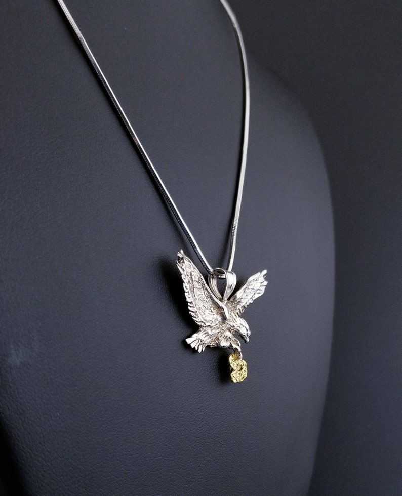 Vintage Eagle Necklace Sterling Silver & 20K Gold CC Signed Etsy