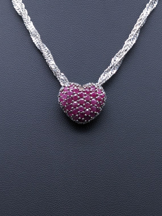 Vintage Sterling Silver AVON Pave Ruby Heart Pend… - image 3
