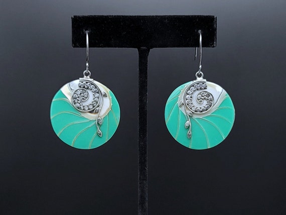 Green Shell Dangle Earrings Sterling Silver Green Shell Dangle Earrings Sterling Silver