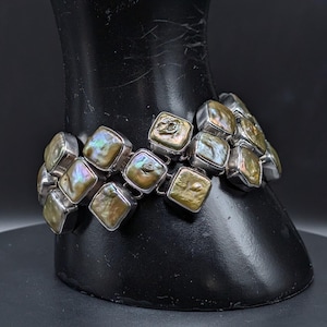 Vintage Sterling Silver Artisan Baroque Pearl Cobblestone Bracelet, 49.52g