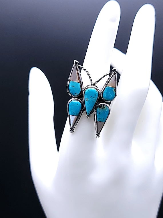 Eye Catching Native American Zuni Turquoise Sterling Silver Hummingbird Ring Eye Catching Native American Zuni Turquoise Sterling Silver Hummingbird Ring