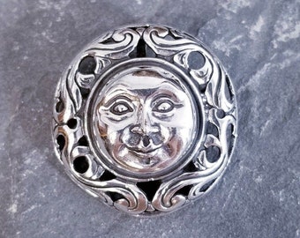 Vintage Sterling Silver Sun Brooch, 10.9g