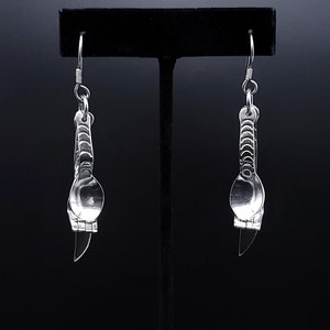 TAXCO Vintage Cutlery Earrings, 925 Silver Silverware, Taxco Mexico Hallmark, Silverware Knife Fork Spoon Silver Earrings