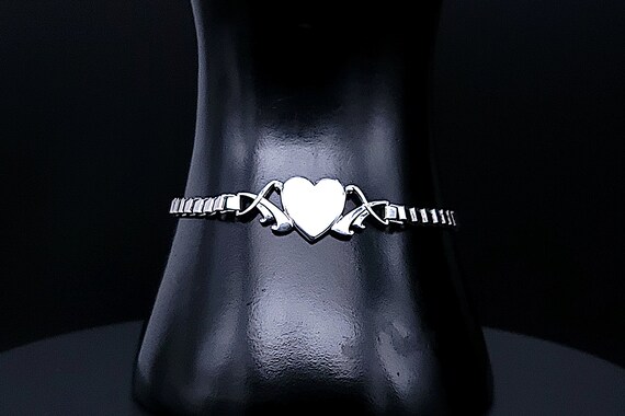 Vintage Sterling Silver Elegant Heart Tag Bracele… - image 1