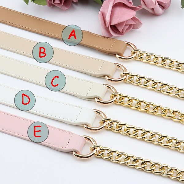 1 bandoulière en cuir véritable de 2,0 cm de large, chaîne de sac, poignée de sac à main épaule, dragonne, chaîne de pochette, bandoulière pour sac à main