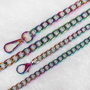 1 unids 7mm-9mm ancho cadena de metal, arco iris color crossbody bag chain, correa de cadena de bolso de hombro, cadena de correa de bolso acabado, alta calidad