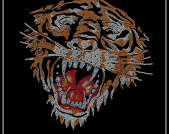 Tiger Rijnstone Transfer Bling Hot Fix Iron op Patch Motif Design Transfer, Iron on hot fix, Face Mask Rijnsteen Transfers, TZ241
