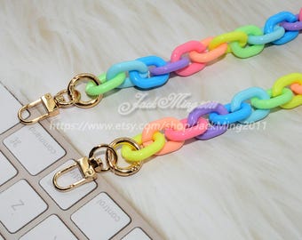 Cadena de acrílico arcoíris de alta calidad para bolso, correa de metal para bolso de hombro, cadena de repuesto para asa, material artesanal para hacer bolsos, tamaño 6