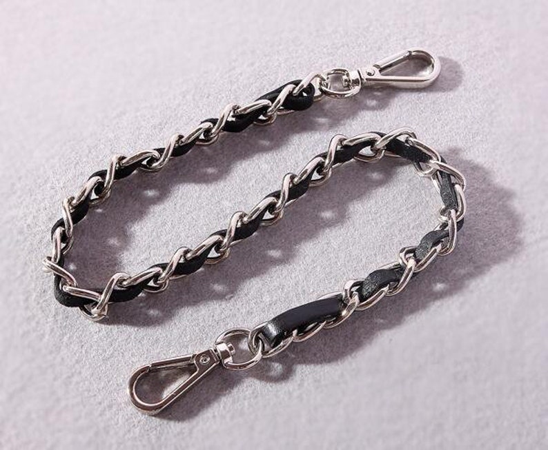 Black Leather Purse Chain Metal Shoulder Handbag Strap Etsy