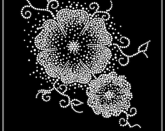 Flower Rhinestone Transfer, Iron on hot fix, Rhinestone Transfer Bling Hot Fix Iron on Patch Motif Design Transfer, Crystal Bling Motif, Z77