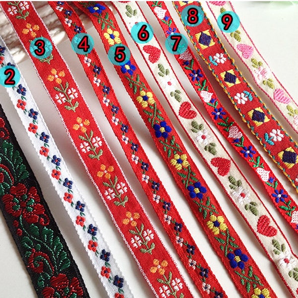 1 Yard Cotton Embroidered Lace Ethnic ribbon ,Flower jacquard French ribbon, Jacquard trim, Vintage trim,Sewing supply,Embellish lace,648