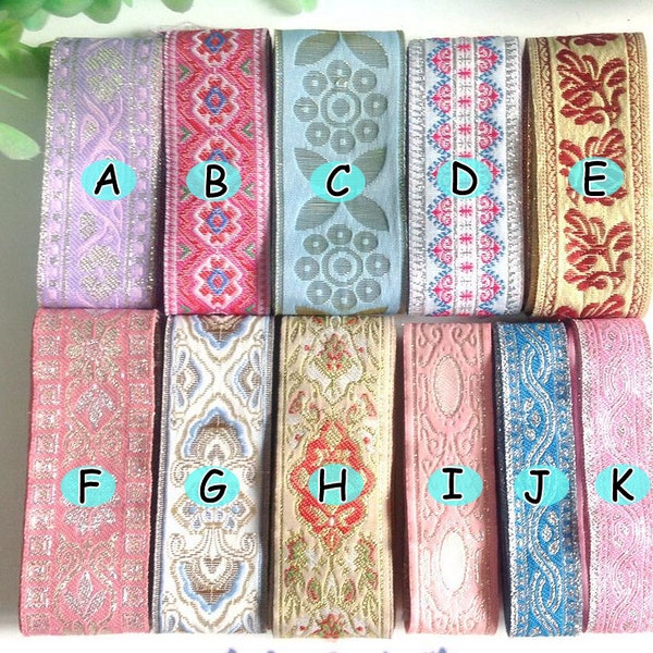 1yd / 5yds Flower Jacquard Ribbon Geometric Woven Trim Border Embroidered Ribbon Sewing Trim Craft Ribbon Jacquard Trim, Woven Border, Zd4