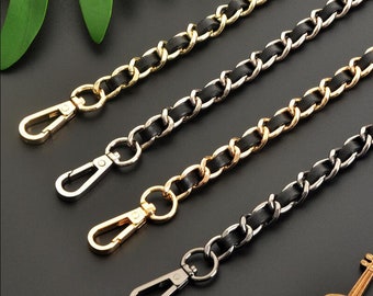 Zwarte lederen portemonnee ketting, metalen schouder handtas riem, vervangende handgreep ketting, metalen crossbody tas ketting met lederen riem, L1081