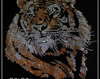Tiger Rijnstone Transfer Bling Hot Fix Iron op Patch Motif Design Transfer, Iron on hot fix, Face Mask Rijnsteen Transfers, TZ252