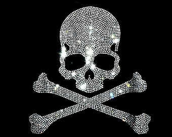 Rhinestone Skull & Crossbones Iron On Transfer: Colorful Hot Fix Applique