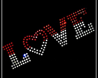Love Rhinestone Transfer, Iron on hot fix, Rhinestone Transfer Bling Hot Fix Iron on Patch Motif Design Transfer, Crystal Bling Motif, Z22