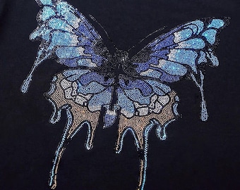 Butterfly Rhinestone Transfer,Iron on hot fix, Rhinestone Transfer Bling Hot Fix Iron on Patch Motif Design Transfer,Crystal Bling Motif T74