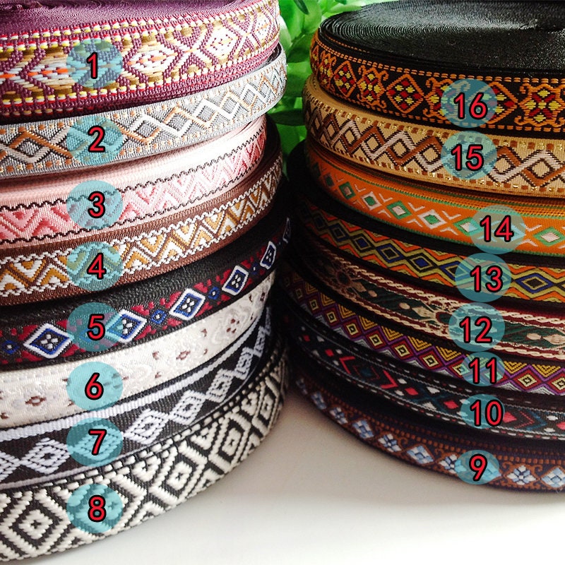 1 Yard Flower Jacquard Ribbon, Geometric Woven Trim Border,  Embroidered Ribbon Sewing Trim Craft, Ribbon Jacquard Trim, Vintage trim,660