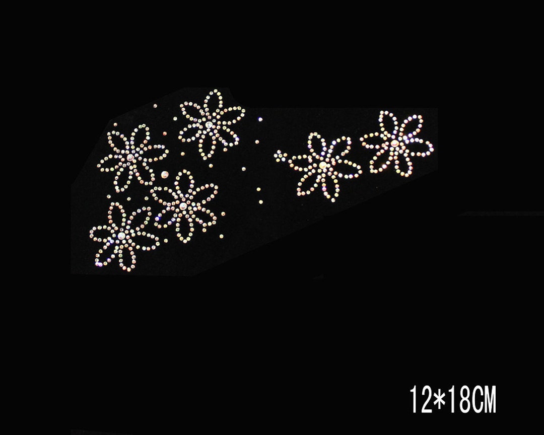 Flower Rhinestone Transfer Bling Hot Fix Iron on Patch Motif Design ...