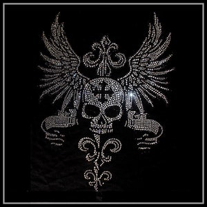Czaszka Rhinestone Transfer, żelazko na gorąco, Rhinestone Transfer Bling Hot Fix żelazko na naszywce Motyw Design Transfer, Kryształowy Bling Motif, Z64