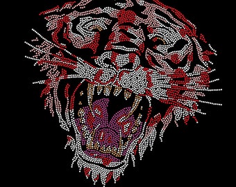 Tiger Rijnstone Transfer Bling Hot Fix Iron op Patch Motif Design Transfer, Iron on hot fix, Face Mask Rijnsteen Transfers, TZ241
