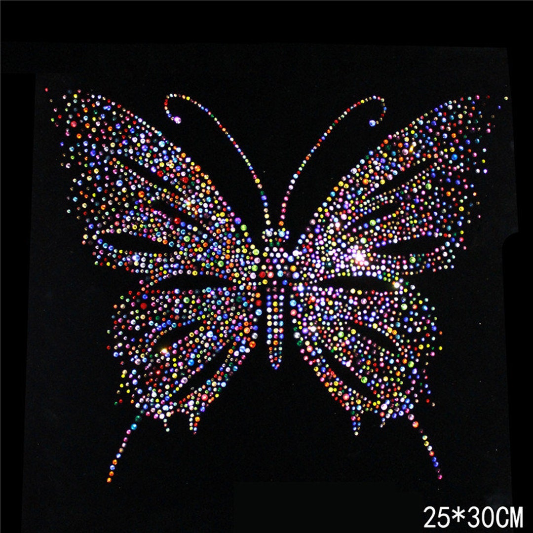 Butterfly Rhinestone Transfer Bling Hot Fix Iron on Patch Motif Design ...