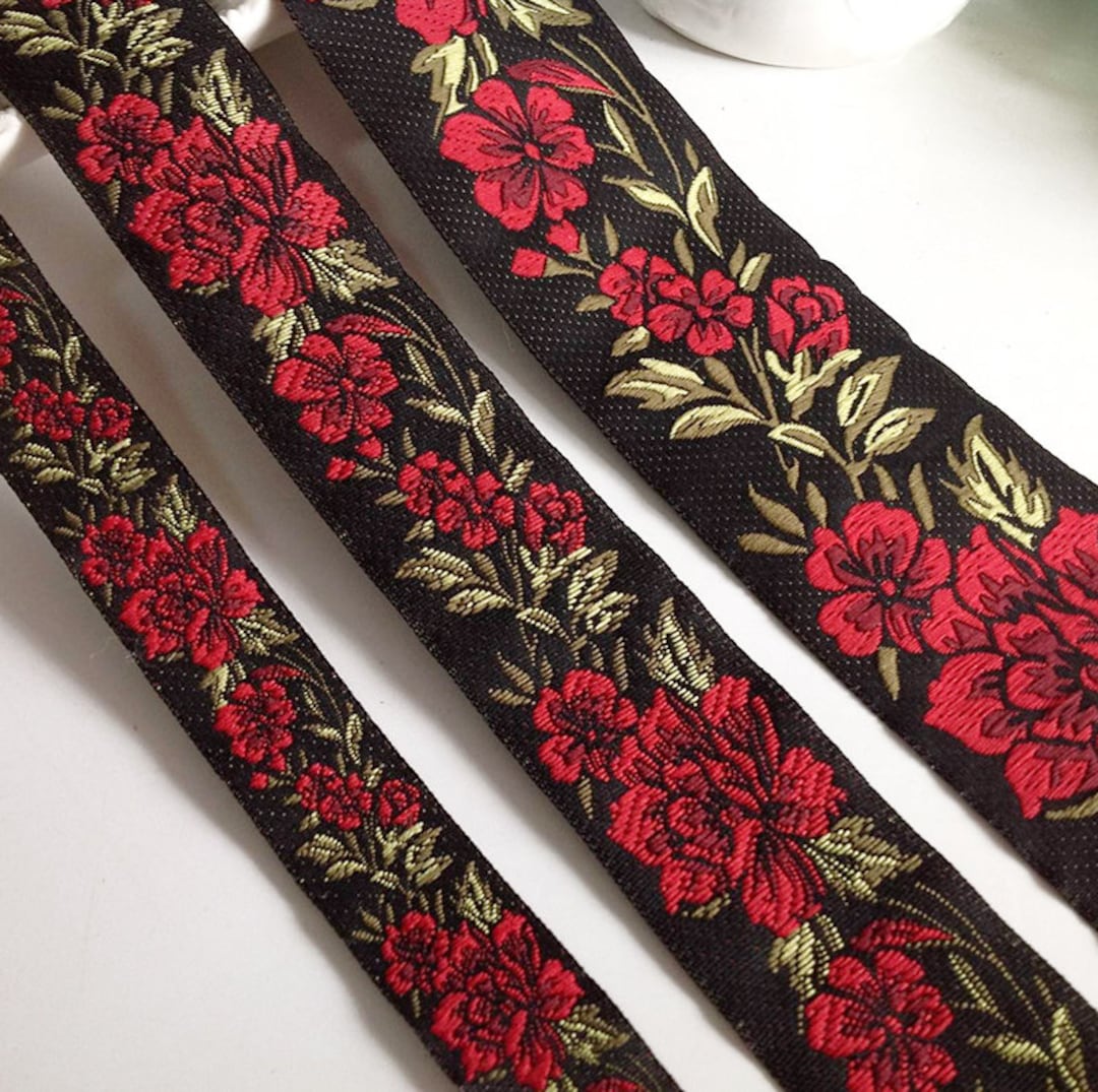 1yd Flower Jacquard Ribbon Geometric Woven Trim Border Embroidered ...