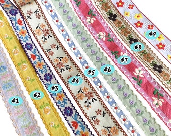 Floral Jacquard Ribbon: Geometric Embroidered Woven Trim, 1 Yard