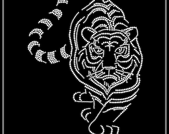 Tiger Rhinestone Transfer, Iron on hot fix, Rhinestone Transfer Bling Hot Fix Iron on Patch Motif Design Transfer, Crystal Bling Motief, Z41