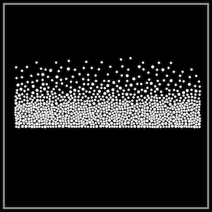 May include: A black background with a white pattern of small circles arranged in a gradient, with the circles becoming more dense at the bottom of the image.