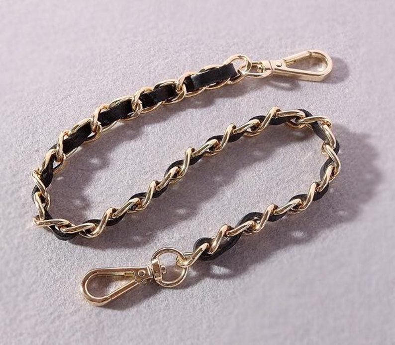 Black Leather Purse Chain Metal Shoulder Handbag Strap Etsy