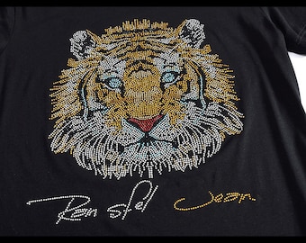 Tiger Rhinestone Transfer,Iron on hot fix, Rhinestone Transfer Bling Hot Fix Iron on Patch Motif Design Transfer,Crystal Bling Motif TZ12