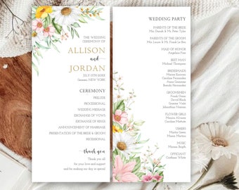 Wedding Program Template, Floral Ceremony Template, Printable Program, Wedding Program Printable, Editable Wedding Program, ALLISON