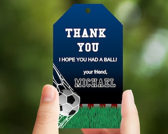 Soccer Birthday Thank You Tag, Printable Soccer Tag, Thank You Tag for Boys, Editable Soccer Party Decor, Futbol Favor Tag Template, BBF01