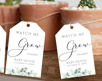Mírame crecer etiquetas, etiquetas de favor de eucalipto, etiquetas de favor de baby shower, etiquetas imprimibles, etiquetas de favor, etiquetas de plantas, etiqueta de favor de vegetación, GIGI
