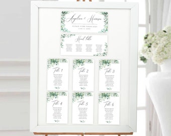 Greenery Wedding Seating Chart Template, Printable Seating Chart Wedding, , Table Seating Chart, Wedding hanging seating chart cards, GIGI