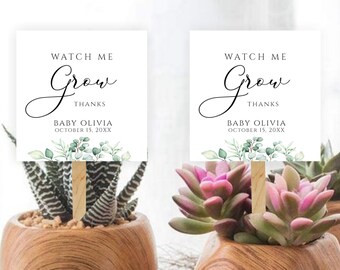 Mírame crecer etiquetas, etiquetas de favor de baby shower, etiquetas de favor de eucalipto, etiquetas imprimibles, etiquetas de favor, etiquetas de plantas, etiqueta de favor de vegetación, GIGI