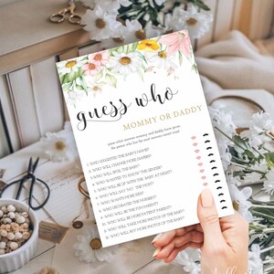 Mama oder Papa Spiel, Mama oder Daddy Ratespiel, Blumen druckbare Baby Shower Spiel, Instant download, ALLISON