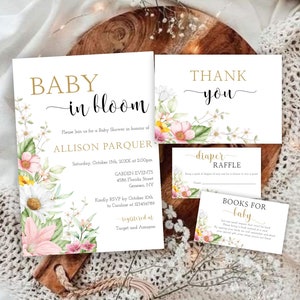 Floral baby shower invitation bundle, Baby in Bloom baby shower invitation template, Garden Flowers Invitation for Baby Shower, ALLISON