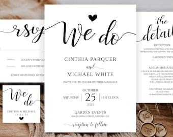 We do Wedding Invitation Suite, Printable Simple Wedding Set, Rustic Wedding Invitation Pack, Modern Invitation, Minimalist Wedding, ANNA