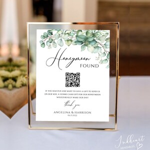 Honeymoon Fund Sign Template, Wedding Honeymoon QR Code Fund Sign, Venmo QR Code Wedding Sign, Venmo Honeymoon Wish, greenery sign, GIGI