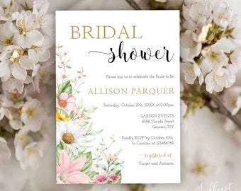 Modello di invito floreale addio al nubilato, invito doccia modificabile, invito fiori da giardino per addio al nubilato, ALLISON