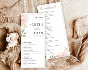 Wedding Program Template, Greenery Ceremony Template, Printable Program, Wedding Program Printable, Editable Wedding Program, KRISTEN