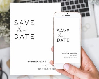 Plantilla editable minimalista Save the Date, Electronic Save the Date, Modern Save the Date, Printable Save the Date, Digital Save, SOPHIA