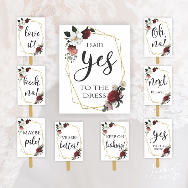 Say Yes to the Dress Signs, Bridal Boutique Sign, Wedding Dress Shopping Signs, Bridal Dress Shopping Paddles, Bridal Gown Signs, DELFI