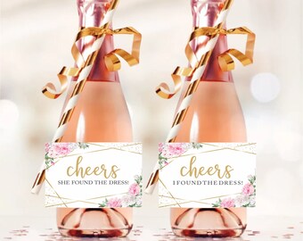 Say Yes To Dress-champagnelabels, afdrukbare mini-champagnefleslabels, NORIS