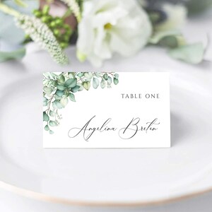 Plantilla de tarjeta de lugar de vegetación, tarjetas de lugar editables, tarjetas de nombre de mesa, tarjetas de lugar de boda, tarjeta de lugar de eucalipto, tarjeta de nombre, GIGI
