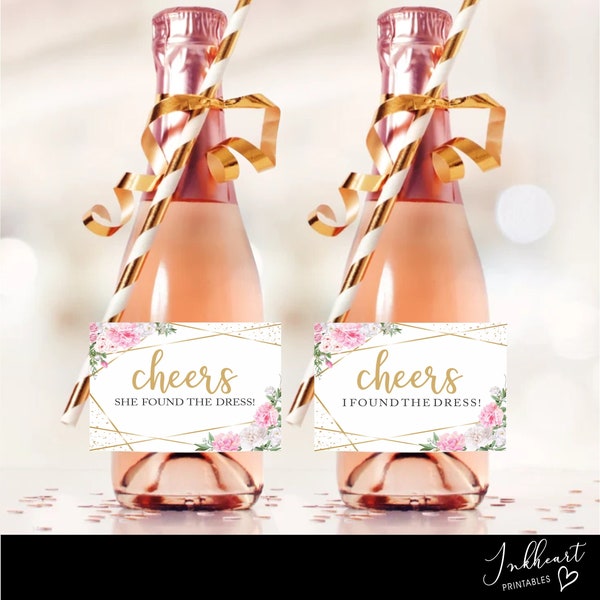 Sag Ja zum Kleid Champagner Etiketten, druckbare Mini Champagner Flaschenetiketten, NORIS